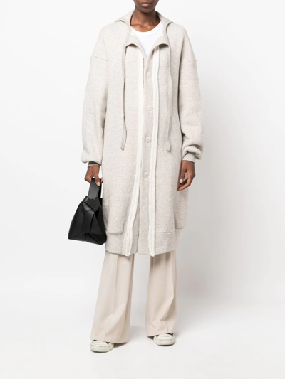Shop Yohji Yamamoto Tie-neck Jersey Coat In Neutrals