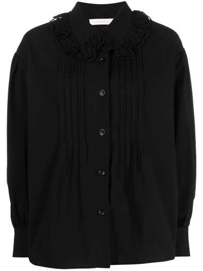 Shop See By Chloé Ruffle-collar Cotton Blouse In Black