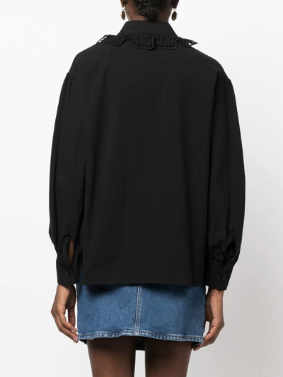 Shop See By Chloé Ruffle-collar Cotton Blouse In Black
