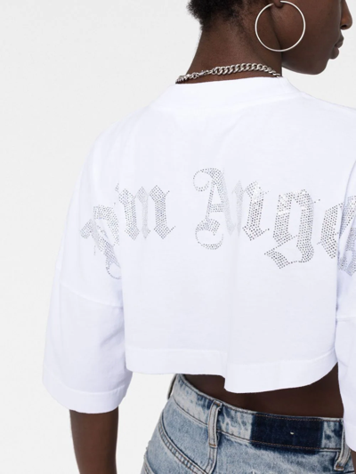 Shop Palm Angels Logo-print Cropped T-shirt In White