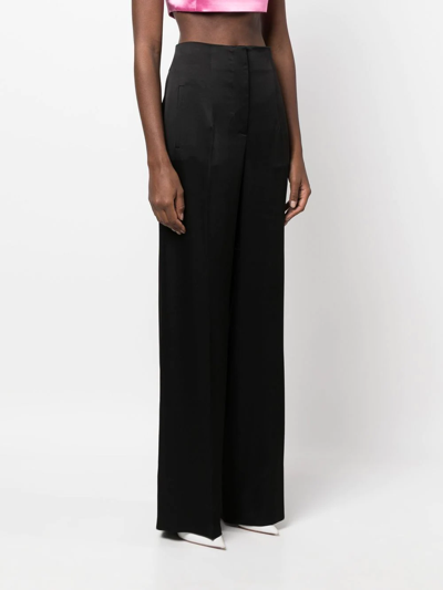 Alberta Ferretti Wide-leg Satin Pant Inverted Pleats In Black