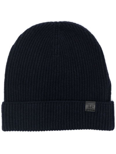 Shop Tom Ford Logo-patch Cashmere Beanie In Blue