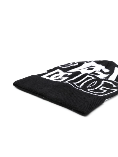 Shop Dolce & Gabbana Logo-print Virgin Wool Beanie In Black