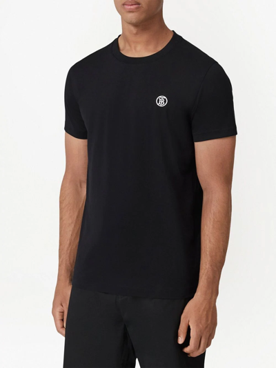 Shop Burberry Logo-embroidered Cotton T-shirt In Black