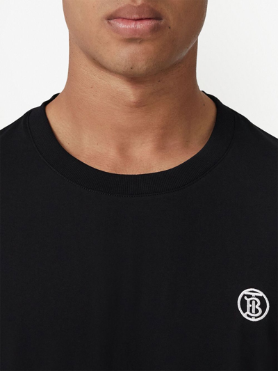 Shop Burberry Logo-embroidered Cotton T-shirt In Black