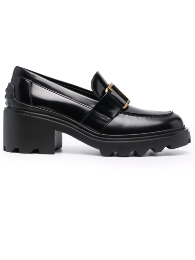 Shop Tod's Loafers In Black Semi-shiny Leather In Nero