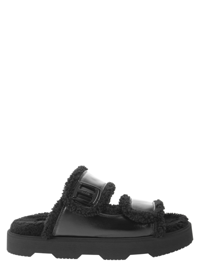 Shop Hogan H222 - Sandal With Fur In Black