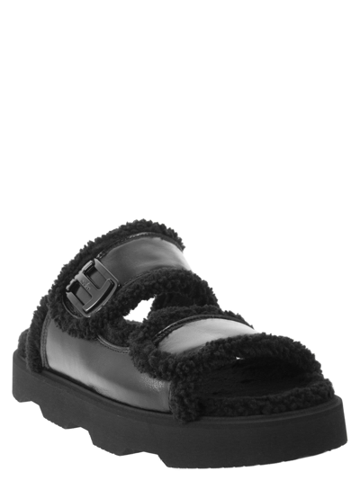 Shop Hogan H222 - Sandal With Fur In Black