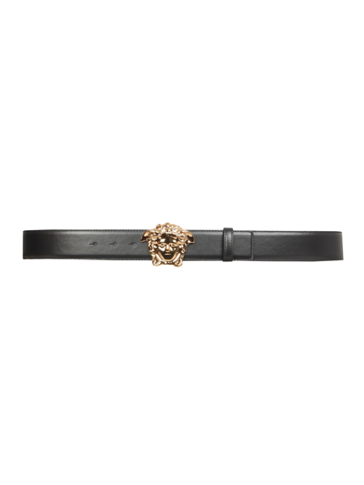 Shop Versace La Medusa Leather Belt In Nero