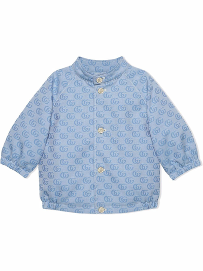 Shop Gucci Baby Gg Cotton Jacquard Bomber In Azzurro