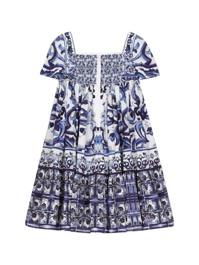 Shop Dolce & Gabbana Girl Dress With Majolica Print In Blu
