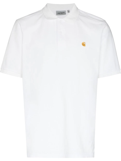 Shop Carhartt Embroidered-logo Polo Shirt In Weiss