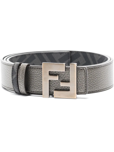 Shop Fendi Ff Logo Leather Belt In Grau