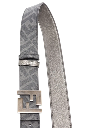 Shop Fendi Ff Logo Leather Belt In Grau