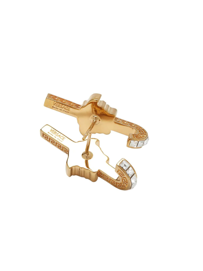 Shop Versace Medusa Crystal-embellished Huggie Earrings In Gold