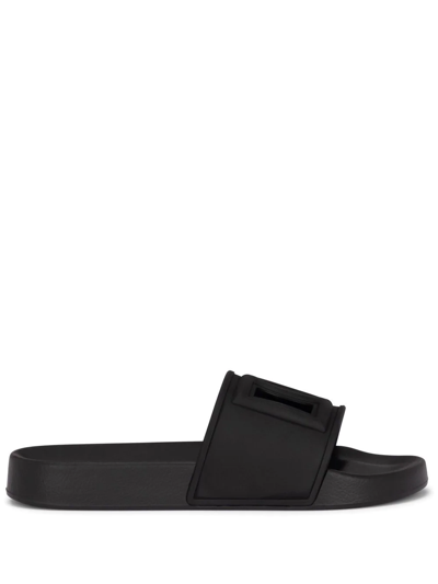 Dolce & Gabbana Dg Cut-out Logo-lettering Slides In Schwarz