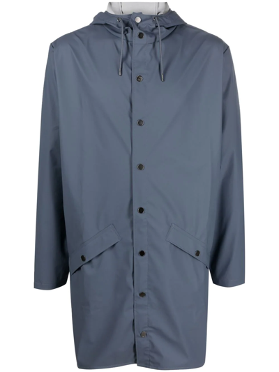 Shop Rains Drawstring Hooded Coat In Blau