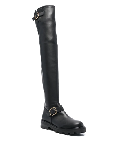 Jimmy Choo Biker Ii Buckled Leather Over-the-knee Boots In Schwarz