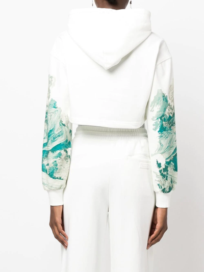 Shop Feng Chen Wang Wave-print Cropped Hoodie In White Green
