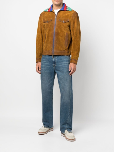 Shop Dsquared2 Knitted-collar Suede Jacket In Braun