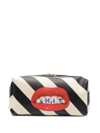 Seletti Toilet-paper Stripe-print Wash Bag In Schwarz