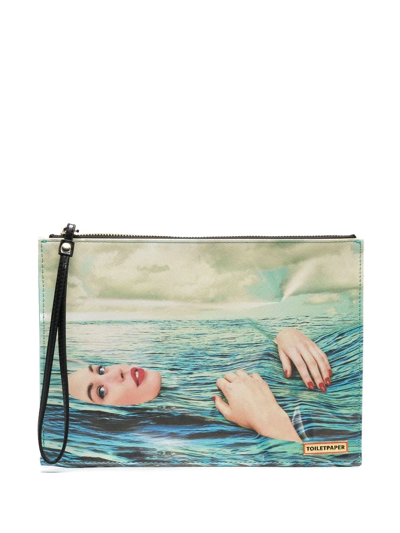 Shop Seletti Sea Girl Print Clutch Bag In Blau