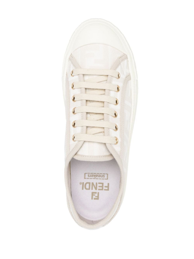 Shop Fendi Domino Ff-motif Sneakers In Neutrals