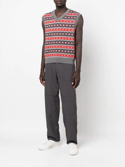 Shop Kenzo Embroidered-logo Striped Sweater Vest In Grau