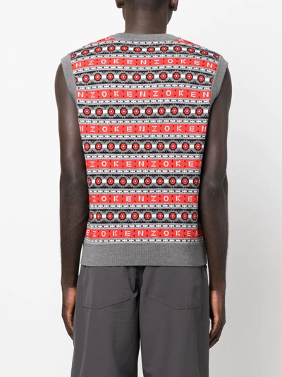 Shop Kenzo Embroidered-logo Striped Sweater Vest In Grau