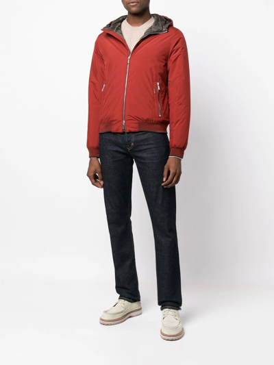 Shop Moorer Zipped Hooded Jacket In Rot