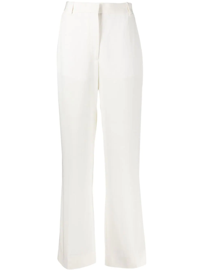 Victoria Beckham Pleated Darted-back Straight-leg Mid-rise Woven Trousers In Weiss