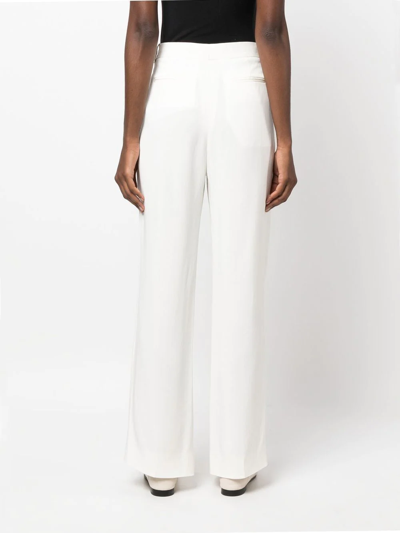 Victoria Beckham Pleated Darted-back Straight-leg Mid-rise Woven Trousers In Weiss