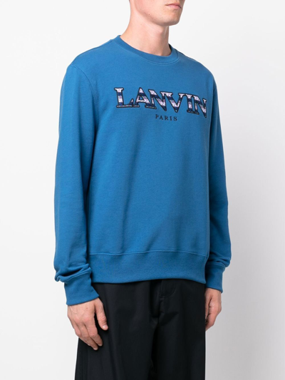 Shop Lanvin Logo-embroidered Long-sleeve Sweatshirt In Blue