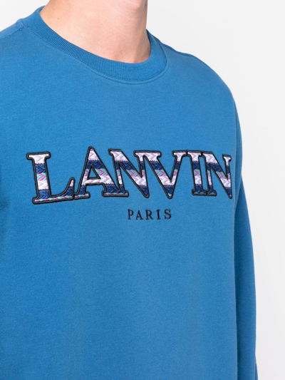 Shop Lanvin Logo-embroidered Long-sleeve Sweatshirt In Blue