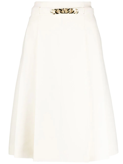 Shop Valentino Horsebit-detail High-waisted Skirt In Nude