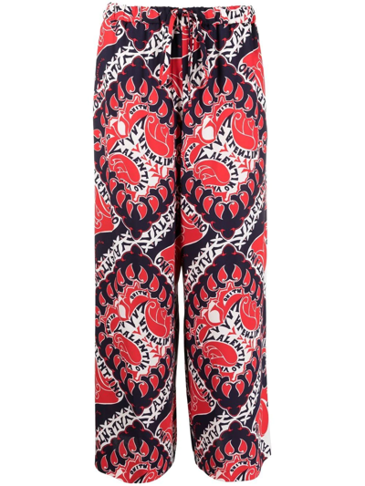 Valentino Comfortable Pants With Geometric Pink And Purple Pattern In Rot