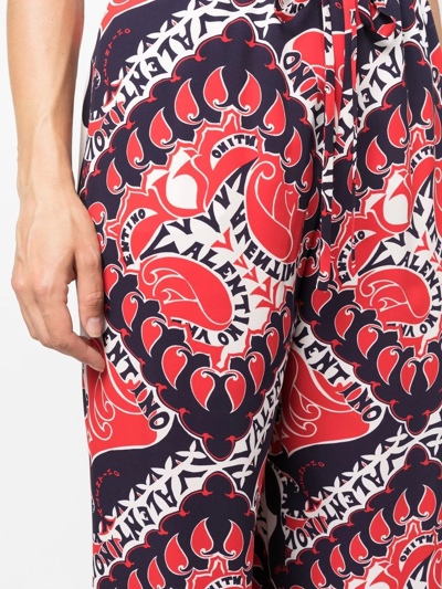 Valentino Comfortable Pants With Geometric Pink And Purple Pattern In Rot