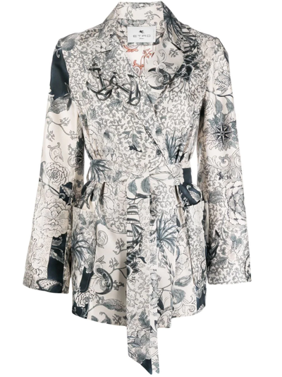 Shop Etro Graphic-print Belted Silk Jacket In Weiss