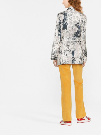 Etro Graphic-print Belted Silk Jacket In Weiss