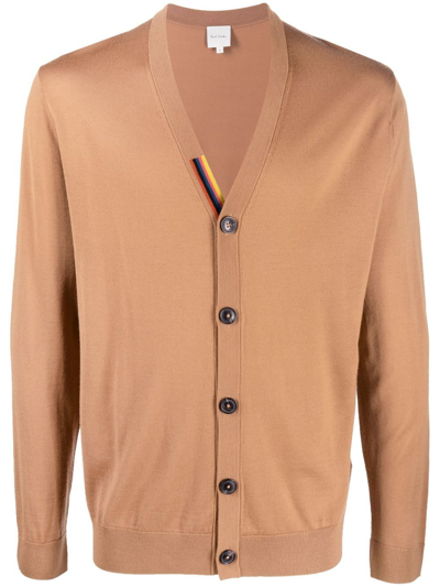 Paul Smith V-neck Merino Cardigan In Nude