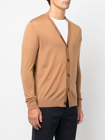 Paul Smith V-neck Merino Cardigan In Nude