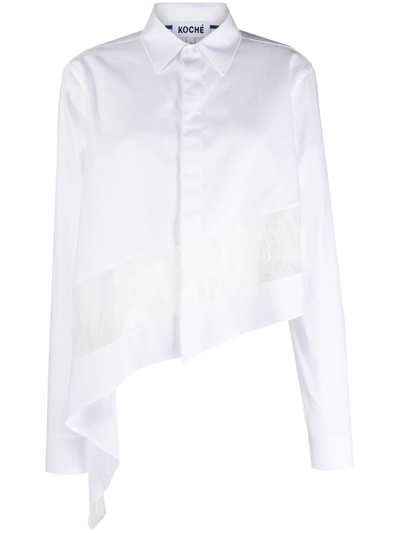 Shop Koché Lace-panelled Asymmetric Shirt In Weiss