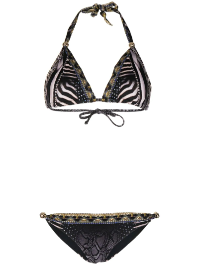 Camilla Animal-print Halterneck Bikini In 黑色