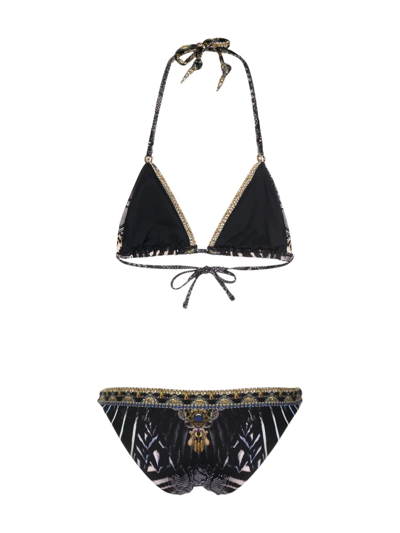 Camilla Animal-print Halterneck Bikini In 黑色