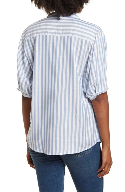 Shop Beachlunchlounge Better Late Short Sleeve Shirt In Slate Blue Stripe