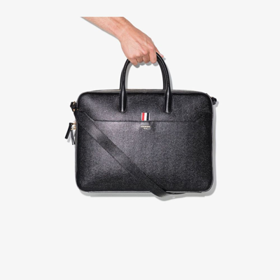 Shop Thom Browne Black Grained Textured Leather Briefcase