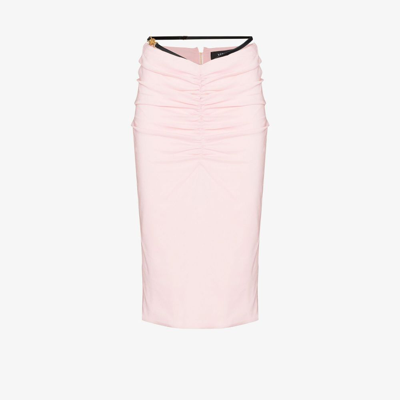 Shop Versace Pink Strap Detail Ruched Skirt