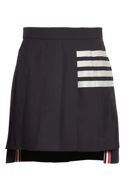 Shop Thom Browne Drop Back Pleated Wool Miniskirt In Navy