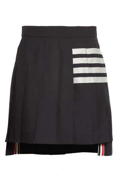 Thom Browne Plain Weave 4 Bar Pleated Mini Skirt In Navy