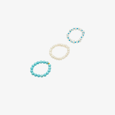 Shop Hermina Athens White Pearl, Turquoise And Howlite Ring Set